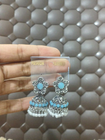 Jhumka Earrings – Traditional Silver Oxidized Design with Pearls - UniFinds 