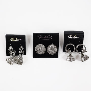 Silver Oxidized Jhumka Earrings – 3-Pair Traditional Set - UniFinds 