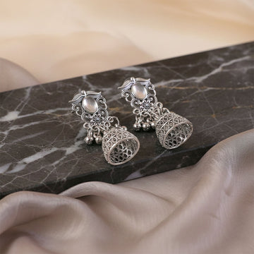 German Silver Jhumka Earrings – Traditional Oxidized Finish with Monalisa Stones - UniFinds 