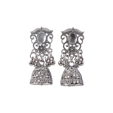 German Silver Jhumka Earrings – Traditional Oxidized Finish with Monalisa Stones - UniFinds 