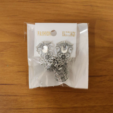 German Silver Jhumka Earrings – Traditional Oxidized Finish with Monalisa Stones - UniFinds 