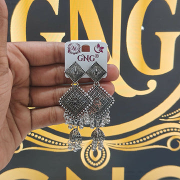 Oxidised Silver Geometric Jhumka Earrings – Perfect for Festive Wear - UniFinds 