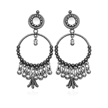 Vintage Oxidised Silver Hoop Earrings – Trendy Boho Style for Women - UniFinds 