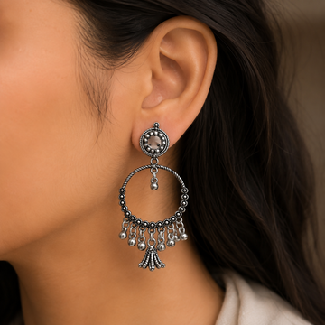 Vintage Oxidised Silver Hoop Earrings – Trendy Boho Style for Women - UniFinds 