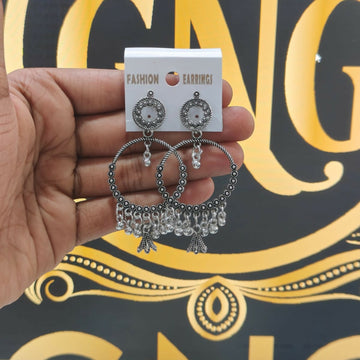 Vintage Oxidised Silver Hoop Earrings – Trendy Boho Style for Women - UniFinds 