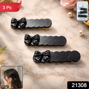 Black Bow Hair Clips – Elegant Lightweight Snap Clip Set - UniFinds 