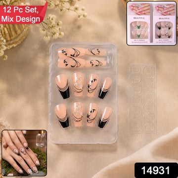 Burgundy Artificial Press-On Nails – Reusable Floral Set - UniFinds 