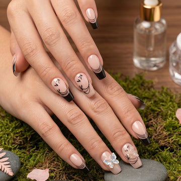 Burgundy Artificial Press-On Nails – Reusable Floral Set - UniFinds 