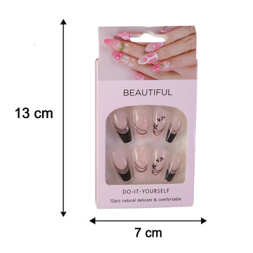 Burgundy Artificial Press-On Nails – Reusable Floral Set - UniFinds 