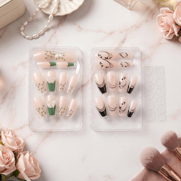 Burgundy Artificial Press-On Nails – Reusable Floral Set - UniFinds 