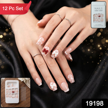 Press-On Nail Tips – Glitter 3D Floral Design with Strong Glue - UniFinds 