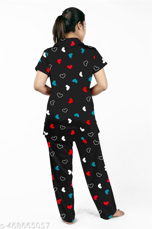 STYLISH COLLAR WOMENS PRINTED NIGHT-SUIT SET (PACK OF 1) - UniFinds 