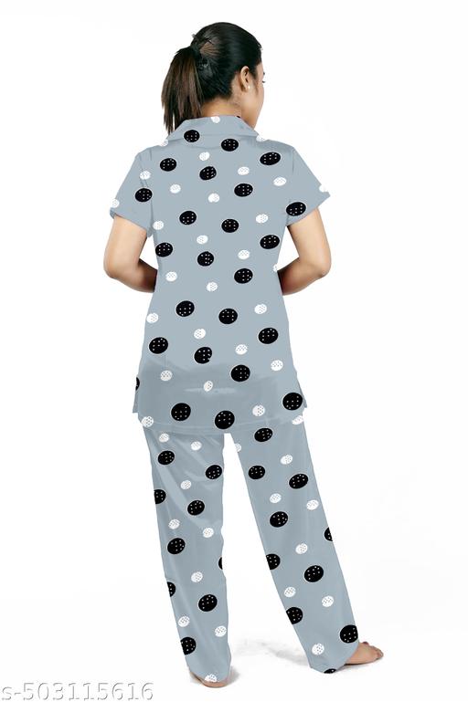 STYLISH COLLAR WOMENS PRINTED NIGHT-SUIT SET (PACK OF 1) - UniFinds 
