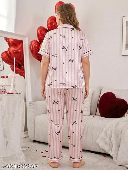 Women’s Lycra Night Suit Set – Soft Lightweight Polyester Comfortable Stretchable Fabric, Digital Printed Round Neck Half Sleeve T‑Shirt & Pyjama for Girls and Women, Machine Washable Plus Size Nightdress & Loungewear M to 3XL | Nightsuit Under 400 - UniFinds 