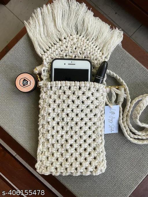 CRAFT PLUS | Handmade Macrame Mobile Sling bag for Women, Cross Body Bag for Woman, Sling Bag for Girls, Mobile Pouch For Women, Size 7*5 inches. - UniFinds 
