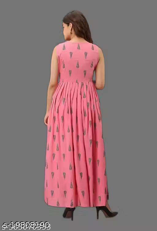 Rayon printed Fit and Flared Sleeveless Midi Kurti cum Gown - Velorabeauty