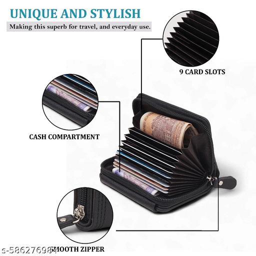 VEMILIO Stylish Women's Card Holder Wallet with 15 Slots | Trendy Compact Zipper & Magnetic Closure Wallet for Girls & Men | Multi Card, Cash & Coin Purse | Vegan Leather Wallet for Travel, Daily & College Use - WYNAMIX store