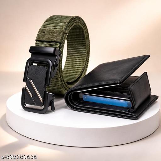 Men’s Designer Belt Wallet Combo | Modern Buckle Belt + Compact Artificial Leather Finish Wallet Cs113 - WYNAMIX store