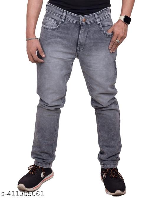 Comfortable Party/Casual Wear Full Length Cotton Jeans For Men Fashion(Grey Knitts) - WYNAMIX store