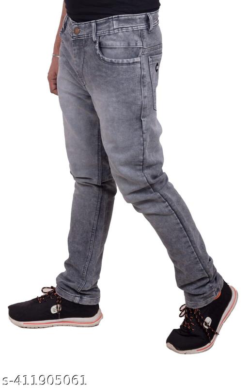 Comfortable Party/Casual Wear Full Length Cotton Jeans For Men Fashion(Grey Knitts) - WYNAMIX store