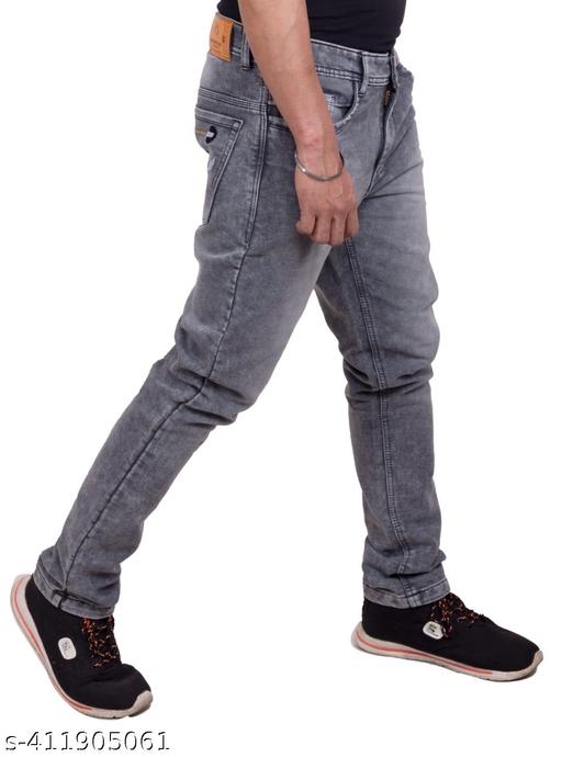 Comfortable Party/Casual Wear Full Length Cotton Jeans For Men Fashion(Grey Knitts) - WYNAMIX store