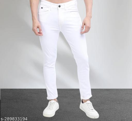 Solid Stretchable  Slimfit White Denim Jeans for Men (White) - WYNAMIX store