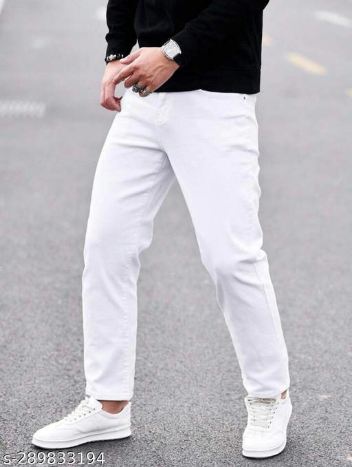 Solid Stretchable  Slimfit White Denim Jeans for Men (White) - WYNAMIX store