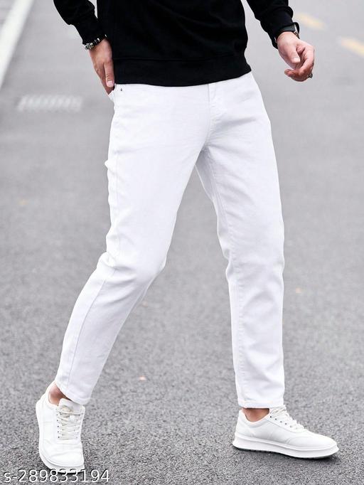 Solid Stretchable  Slimfit White Denim Jeans for Men (White) - WYNAMIX store