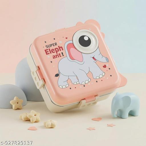 Lunch Box for School, Stainless Steel Insulated Tiffin Box with Spoon, Leak Proof 3 Compartments Bento Box, BPA Free Food Grade Lunch Box for Kids, 1120 ml + 70 ml (Pink, Super Elephant) - WYNAMIX store