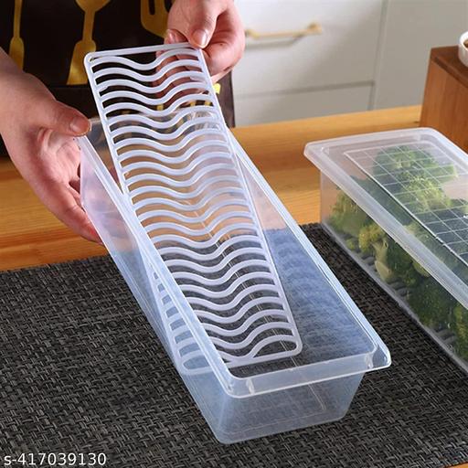 Madheshwar Enterprise (Pack of 4) Food Storage Container with Removable Drain Plate And Lid Fridge Storage Box Stackable Plastic - WYNAMIX store