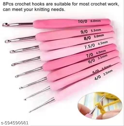 Set 8 Size Soft Plastic Handle Aluminum Crochet Hook Knit Needle Crochet Hook Needles Sizes From 2.5Mm To 6Mm - WYNAMIX store