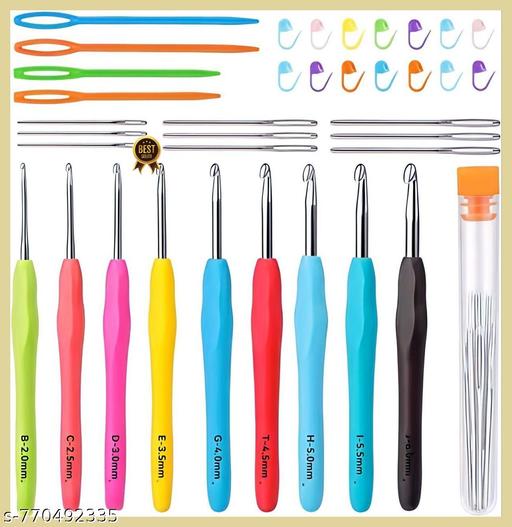  9 PCS Crochet Hooks, 2mm-6mm Multicolor Extended Crochet, Ergonomic Handle Crochet Hooks Set for Beginners Adults with Stitch Markers and Knitting Needles - WYNAMIX store