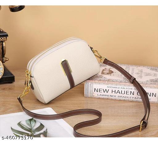 cream Adjustable Sling - Premium PU Leather with Dual Zipper Compartments - WYNAMIX store