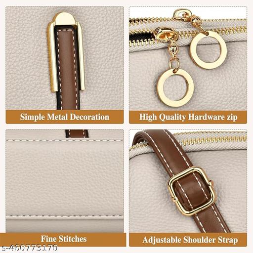 cream Adjustable Sling - Premium PU Leather with Dual Zipper Compartments - WYNAMIX store