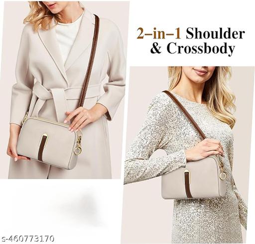 cream Adjustable Sling - Premium PU Leather with Dual Zipper Compartments - WYNAMIX store