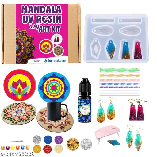 Exploralearn Mandala UV Resin DIY Art Kit for 12+ girls | Make Earrings & Coasters | Includes UV Lamp, Resin, Moulds, Colours & Tools | Gift Set for Girls & Teens - WYNAMIX store