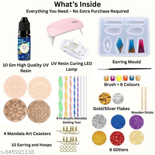 Exploralearn Mandala UV Resin DIY Art Kit for 12+ girls | Make Earrings & Coasters | Includes UV Lamp, Resin, Moulds, Colours & Tools | Gift Set for Girls & Teens - WYNAMIX store