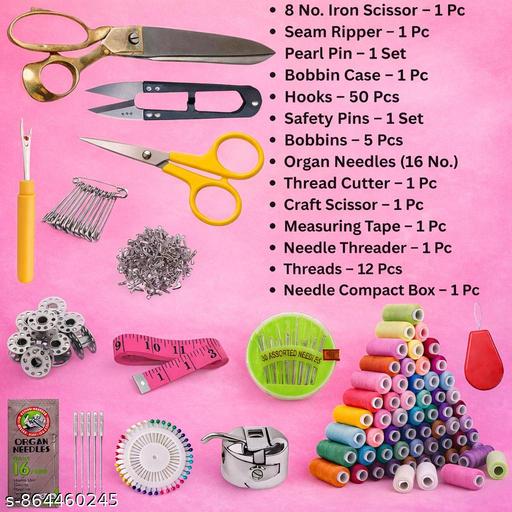 Complete Sewing Kit 14 in 1 Tailoring Kit with 8 Inch Iron Scissor, Sewing Threads, Needles, Bobbins & Stitching Tools for Home and Professional Use - WYNAMIX store