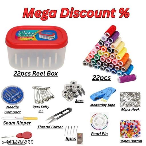  Special Mohini Thread and Needle box - 22 spools empty thread box with 22 Thread Spools, 3Pcs bobbin, 1Pcs Needle Compact, 1Pcs Seam Ripper, 1Pcs cutter, 1Pcs Measuring Tape, 5Pcs Machine Needle, 50 pcs blouse hook and 9Pcs Safety pins - WYNAMIX store
