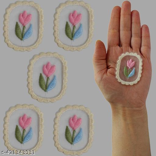 Pink Heart & Flower Oval Embroidered Appliqué Patches - Set of 5 DIY, Non-Adhesive for All Fabrics - Dresses, Blouses, Scarves, Hats, Bags, Jackets, Vests, Skirts, T-Shirts, Sweaters, Tank Tops - WYNAMIX store