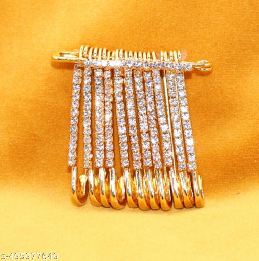 Clip On Gold color Brooch Sari Pins For Girls Sadi Pin Ladies set Fancy Safety Saree Pins For women latest Combo latest Designs - WYNAMIX store
