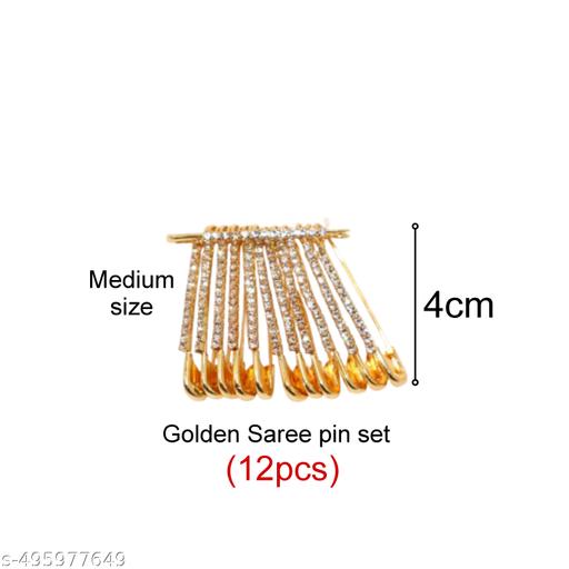 Clip On Gold color Brooch Sari Pins For Girls Sadi Pin Ladies set Fancy Safety Saree Pins For women latest Combo latest Designs - WYNAMIX store