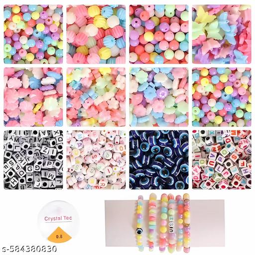 Ultimate DIY Beading Kit - Set of 400+ pcs 12 Plastic Beads with Elastic Thread,(light Multicolor 3) - WYNAMIX store