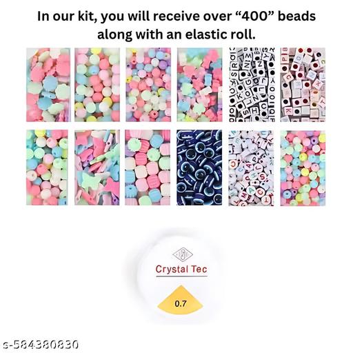 Ultimate DIY Beading Kit - Set of 400+ pcs 12 Plastic Beads with Elastic Thread,(light Multicolor 3) - WYNAMIX store