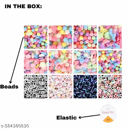 Ultimate DIY Beading Kit - Set of 400+ pcs 12 Plastic Beads with Elastic Thread,(light Multicolor 3) - WYNAMIX store