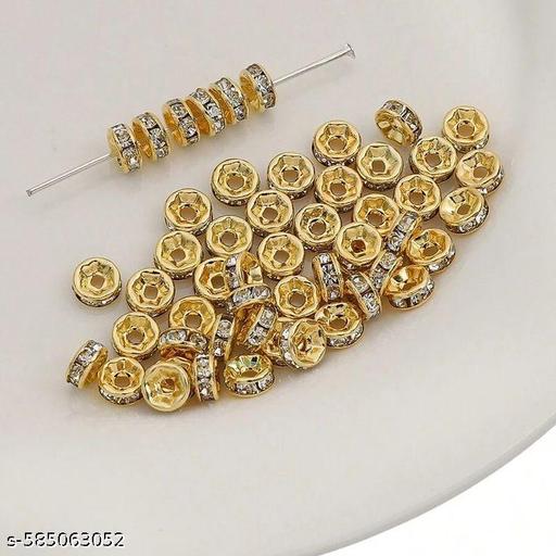 Golden Rhinestone Spacer Beads for Jewellery Making – Gold Plated Round Beads with Crystal Stones (Pack of 200 pcs) - WYNAMIX store