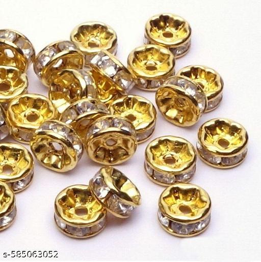 Golden Rhinestone Spacer Beads for Jewellery Making – Gold Plated Round Beads with Crystal Stones (Pack of 200 pcs) - WYNAMIX store
