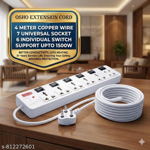 7 Socket WITH 6 INDIVIDUAL SWITCH Multi plug Universal Extension Board with 4m copper  Wire &  LED indicator - WYNAMIX store