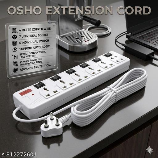 7 Socket WITH 6 INDIVIDUAL SWITCH Multi plug Universal Extension Board with 4m copper  Wire &  LED indicator - WYNAMIX store