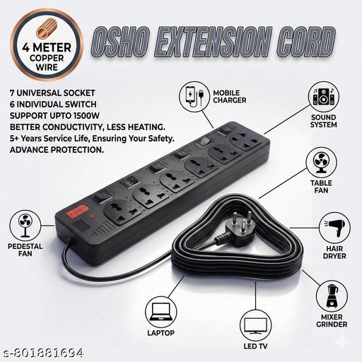 7 Socket WITH 6 INDIVIDUAL SWITCH Multi plug Universal Extension Board with 4m copper  Wire &  LED indicator - WYNAMIX store